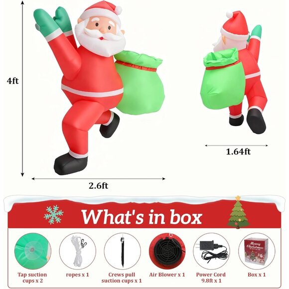 🆕4FT Christmas Inflatable Santa Claus Gift Bag Window Roof Outdoor Decoration - Picture 5 of 9